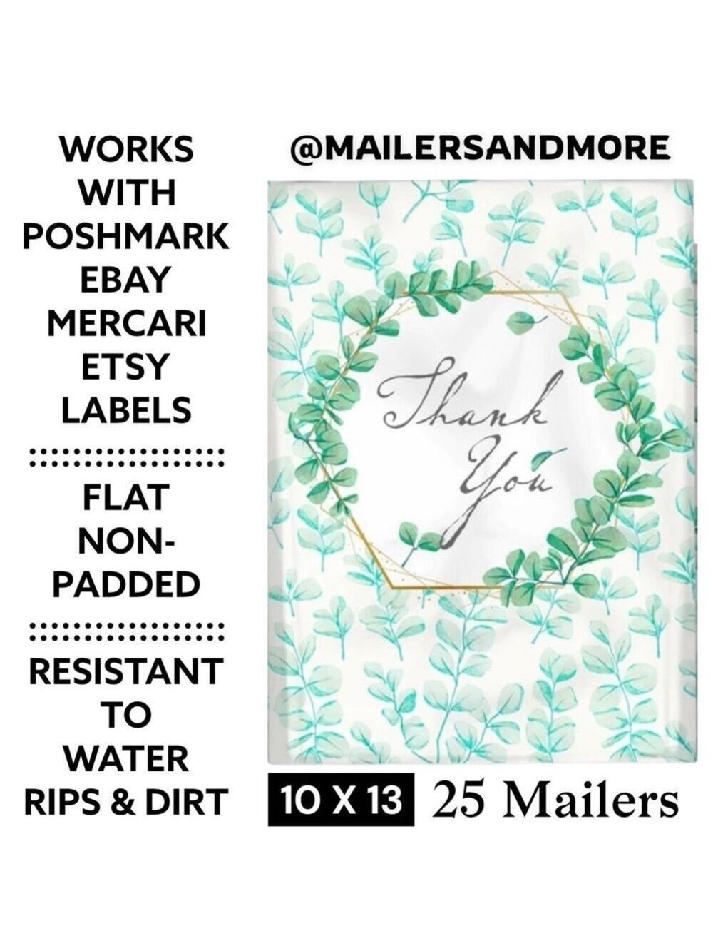 25 10X13 Poly Mailers Green Laurel Thank You Flat Shipping Envelopes - Picture 4 of 12